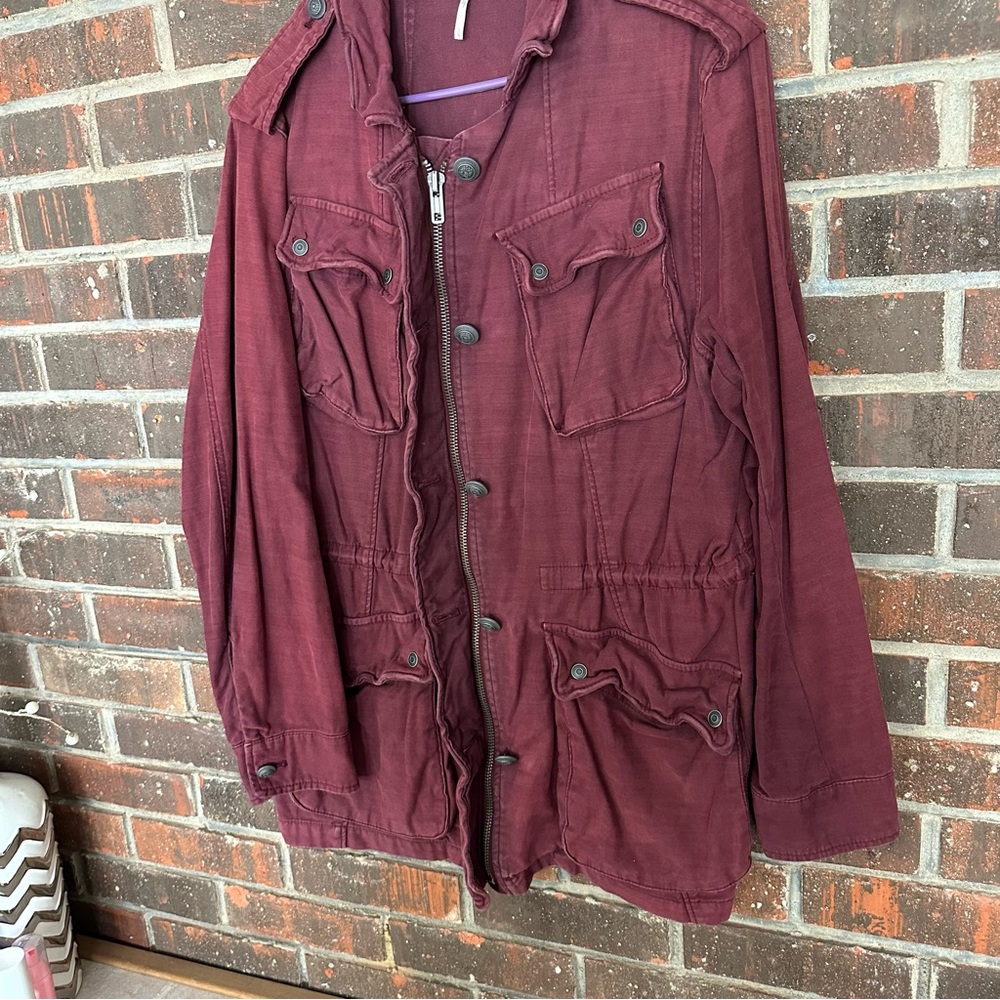 Burgundy Free People Button Accented Utility Jacket - Picture 2 of 8